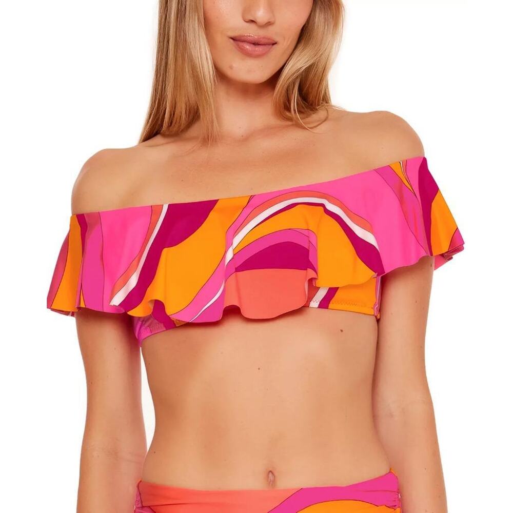 Trina Turk Women's Multi Vida Vista Printed Ruffled Bandeau Bikini Top Size 10